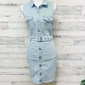 Guess Light Wash Denim Button down sleeveless collared dress